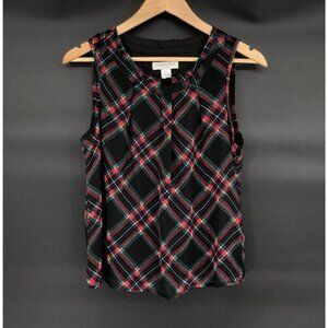 NWT Christopher & Banks Womens Sleeveless Plaid Blouse P/S Dark Academia Preppy